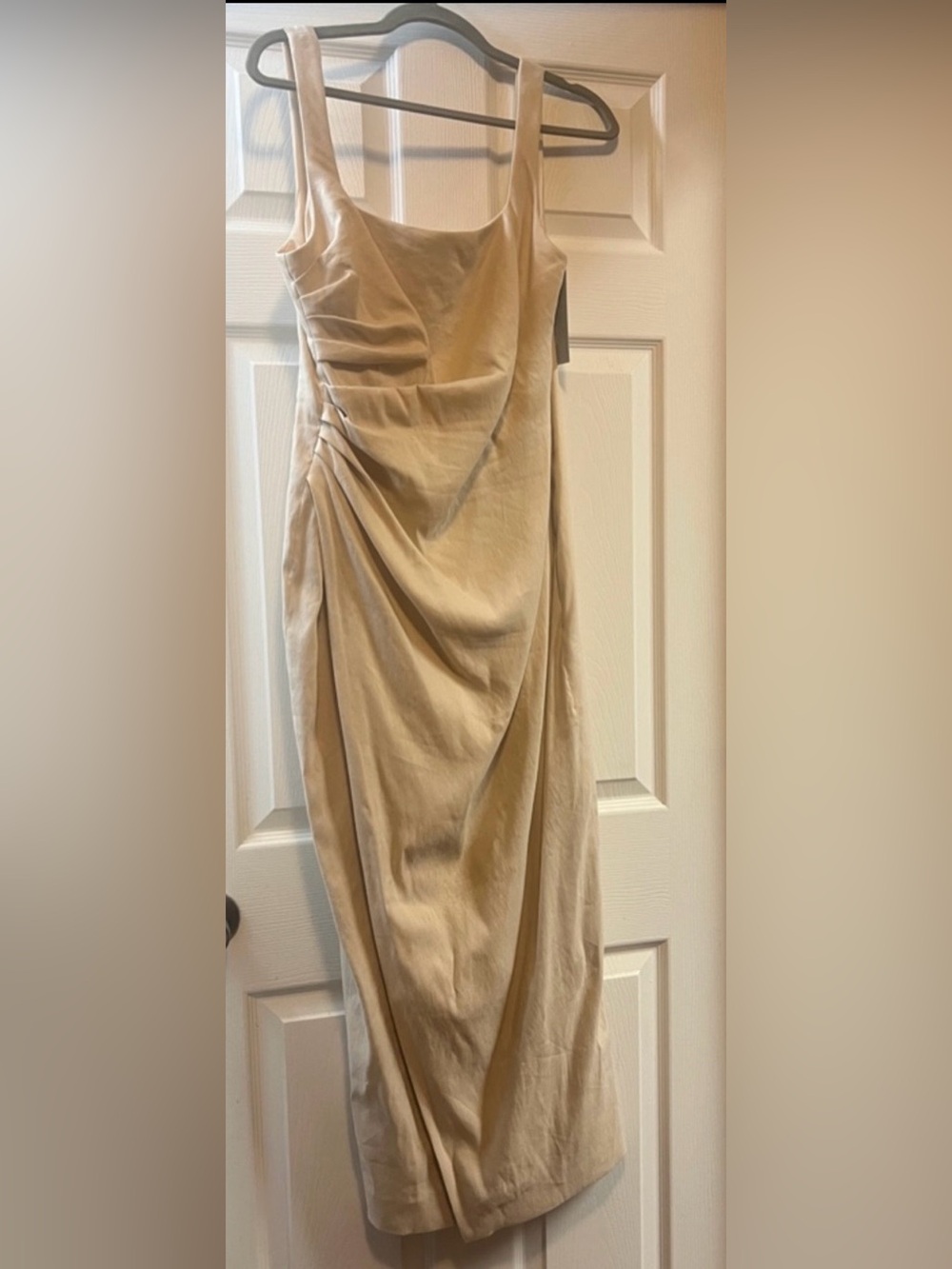 ANTONIO MELANI Cream Ruched Midi Sheath Dress